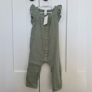 NWT H&M Muslin Romper Toddler Girl Green Button Up One Piece Size 2T Cotton